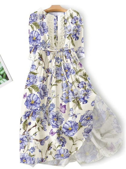 Casual Literary Floral Print Dress