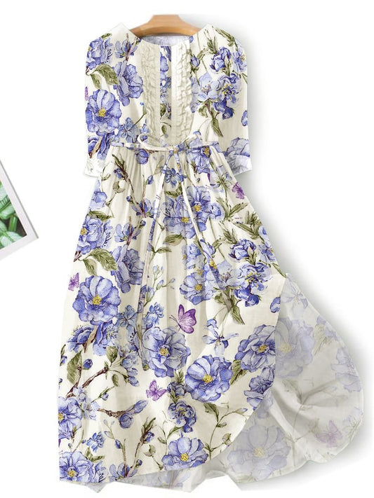 Casual Literary Floral Print Dress