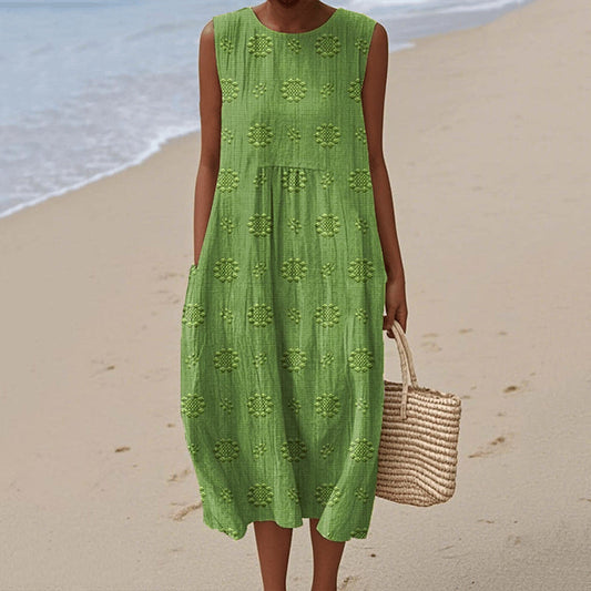 Vintage Loose Flower Art Sleeveless Cotton And Linen Tank Dress