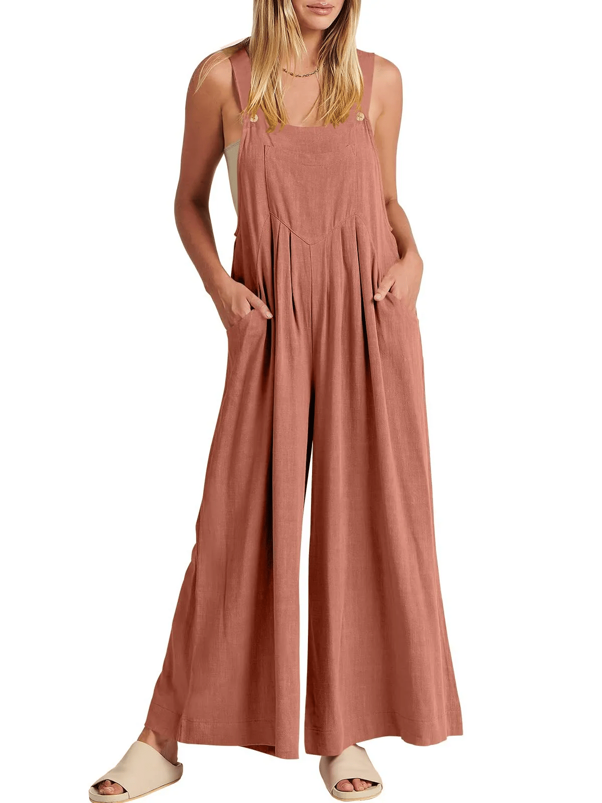 Sleeveless Wide Leg Jumpsuit with Pockets