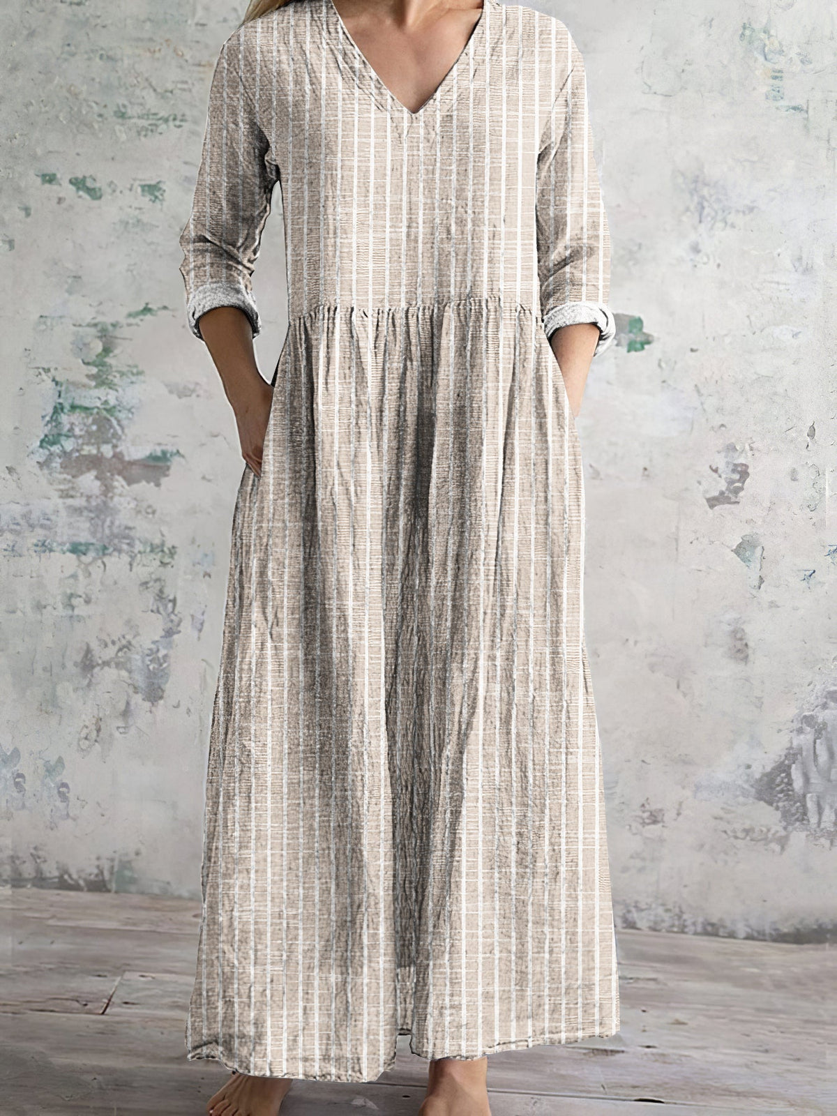 Vintage Stripe Pattern Women's Linen Dress