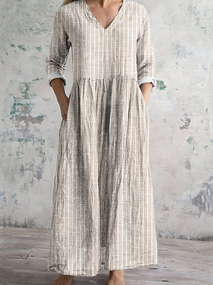 Vintage Stripe Pattern Women's Linen Dress