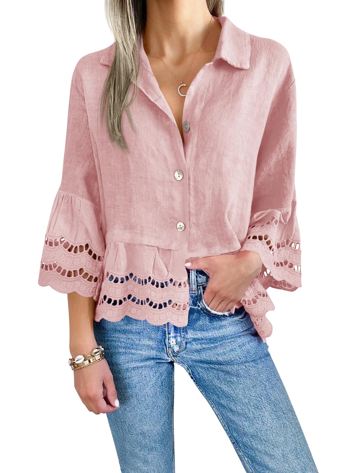Women's Eyelet Lace Blouse Tops (Buy 2 Free Shipping）