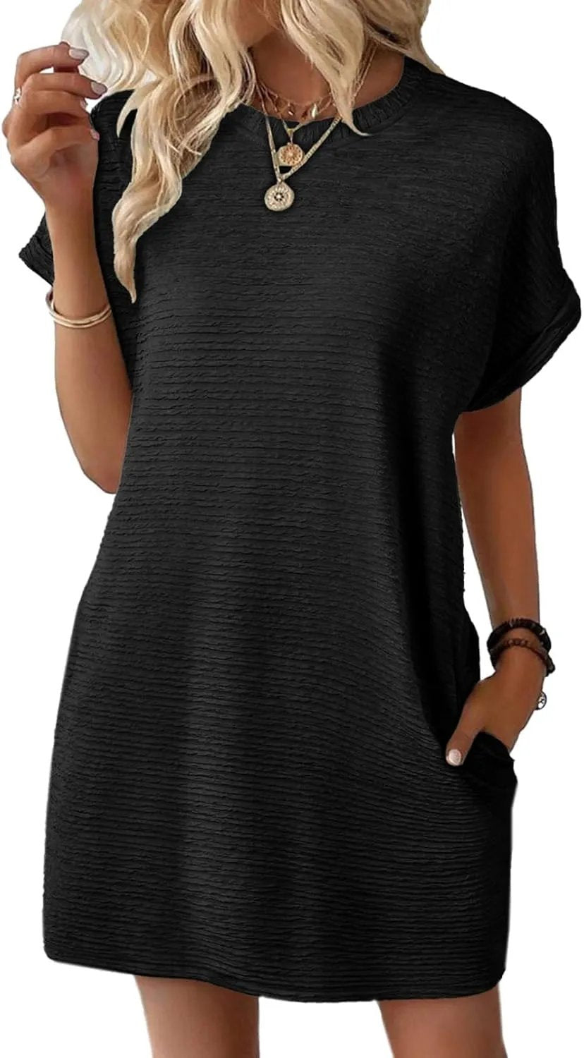 2025 New Women's Lightweight Summer Short Sleeve Dress with Pockets