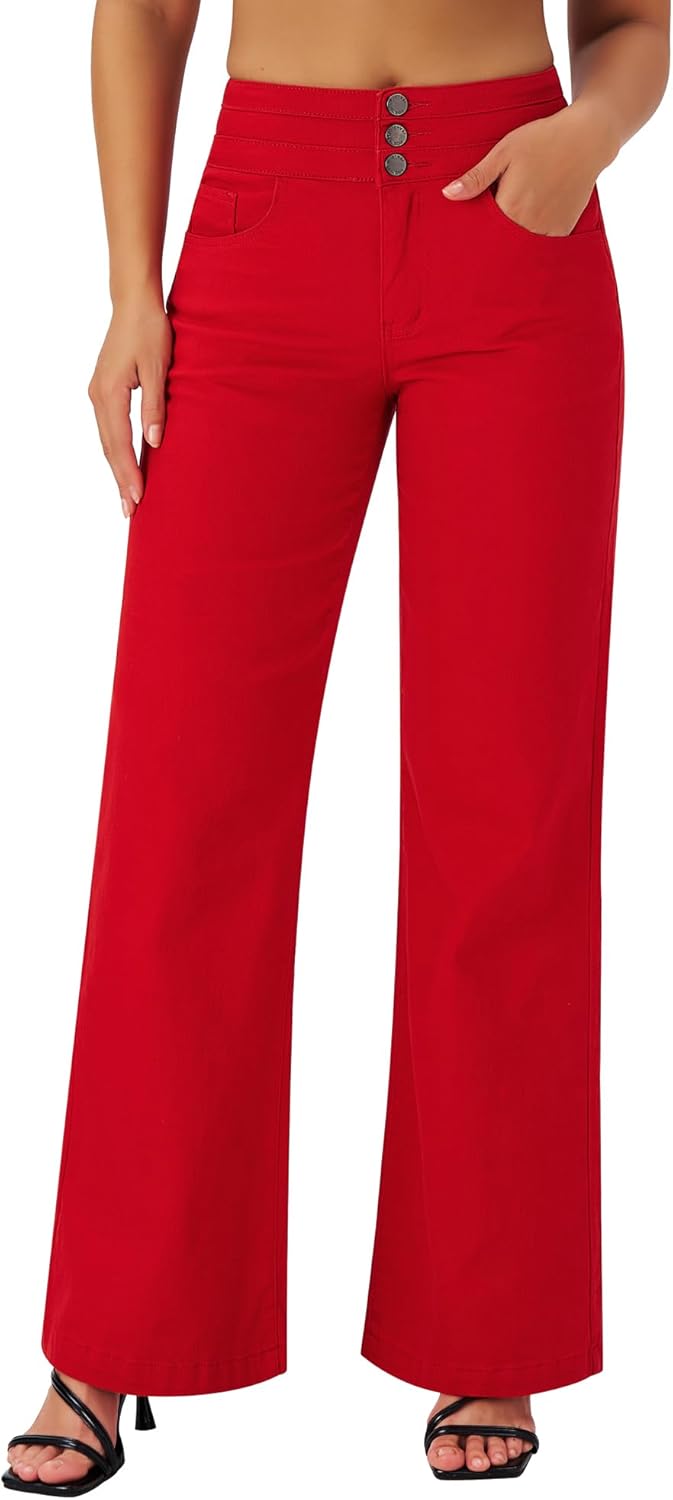 roswear Women's Wide Leg Jeans Casual High Waisted Stretch Baggy Loose Denim Pants
