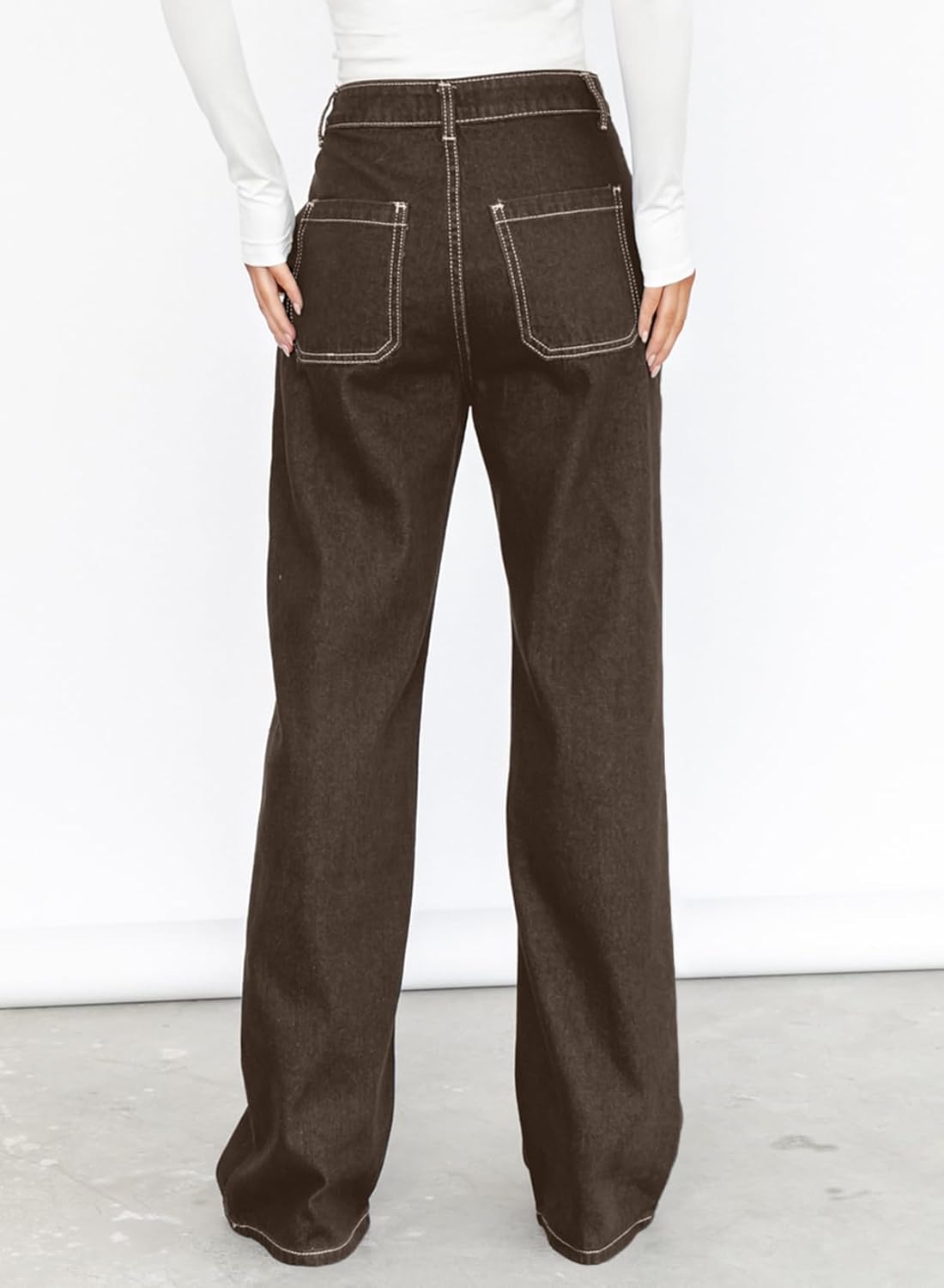Dokotoo Women's Casual Mid Waist Cargo Jeans Stretch Wide Leg Denim Pants with Pockets
