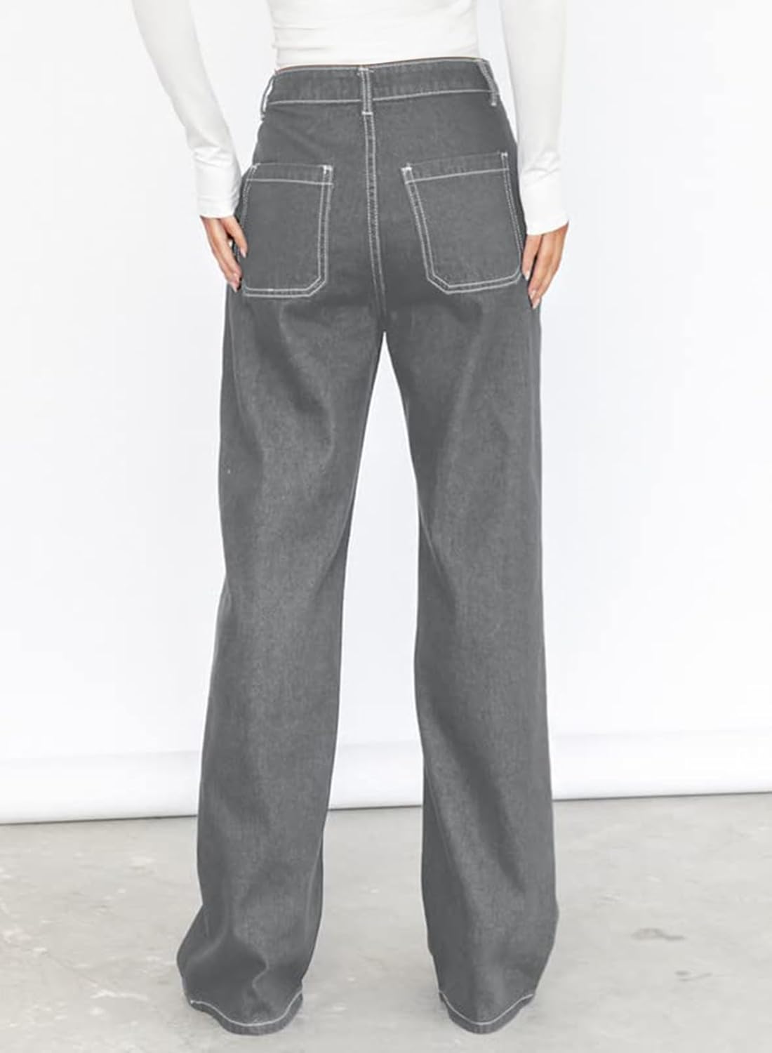Dokotoo Women's Casual Mid Waist Cargo Jeans Stretch Wide Leg Denim Pants with Pockets