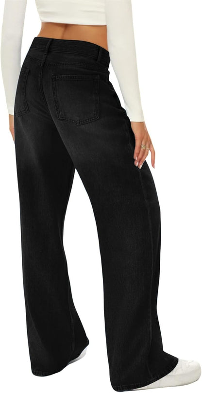 HDLTE Women Wide Leg Jeans High Waist Baggy Jeans Loose Boyfriend Jeans Denim Pants Y2K