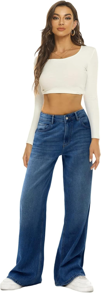 HDLTE Women Wide Leg Jeans High Waist Baggy Jeans Loose Boyfriend Jeans Denim Pants Y2K