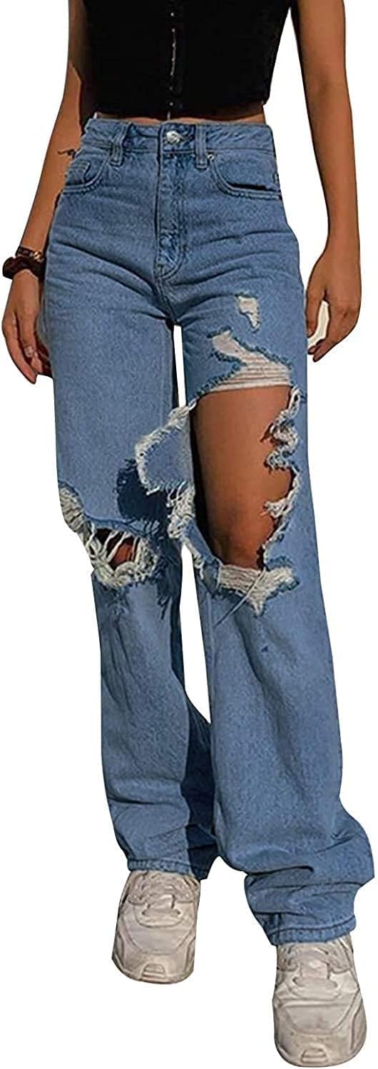 HDLTE Women Wide Leg Jeans High Waist Baggy Jeans Loose Boyfriend Jeans Denim Pants Y2K