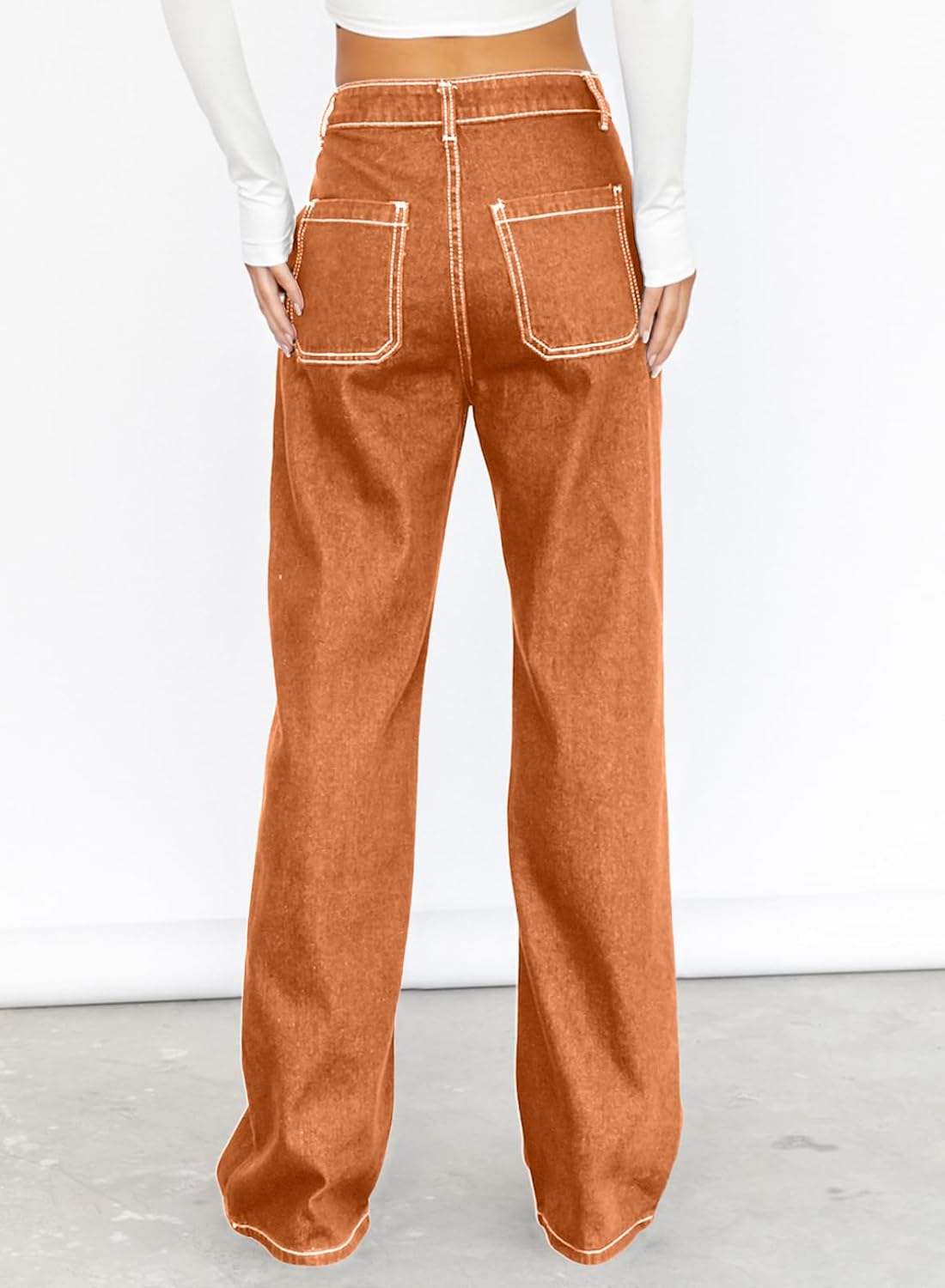 Dokotoo Women's Casual Mid Waist Cargo Jeans Stretch Wide Leg Denim Pants with Pockets