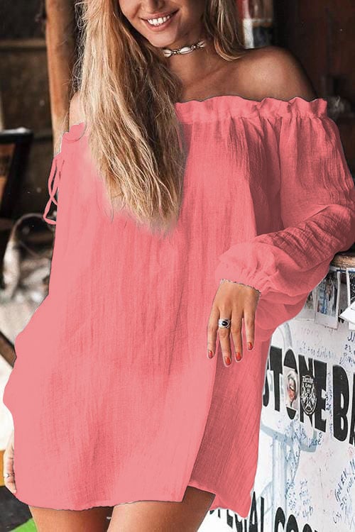 Women's Cotton Linen Elastic Strap Off Shoulder Beach Dress