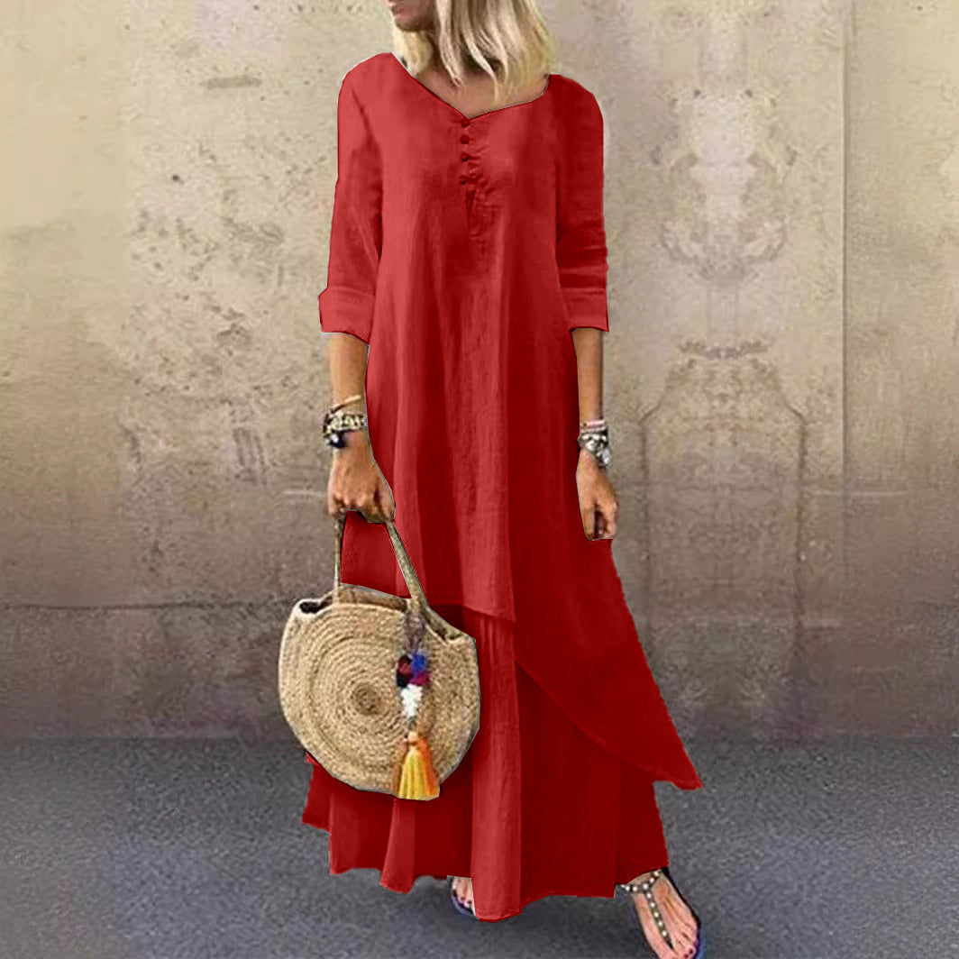 Casual Multi-layer Design Linen Dress