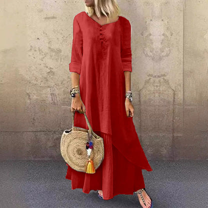 Casual Multi-layer Design Linen Dress