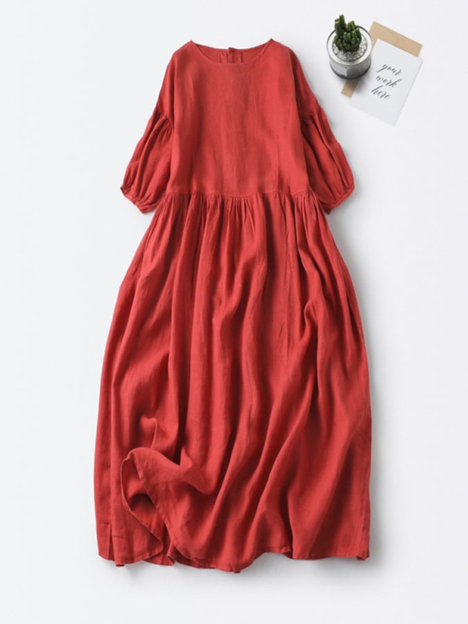 Loose And Versatile Bubble Sleeved Round Neck Pullover Dress
