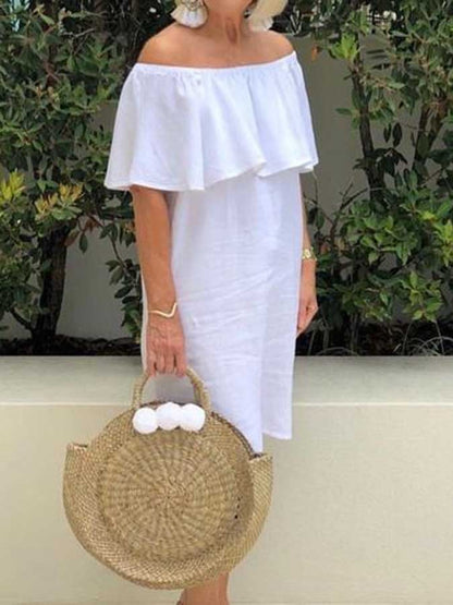 Women's Casual Solid Color Off Neck Midi Dress