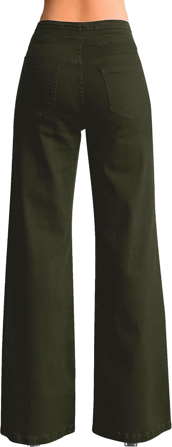 roswear Women's Wide Leg Jeans Casual High Waisted Stretch Baggy Loose Denim Pants