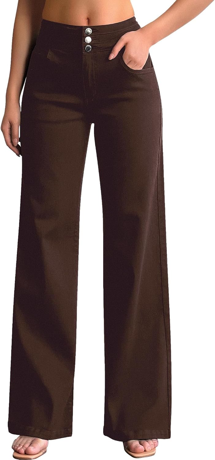 roswear Women's Wide Leg Jeans Casual High Waisted Stretch Baggy Loose Denim Pants