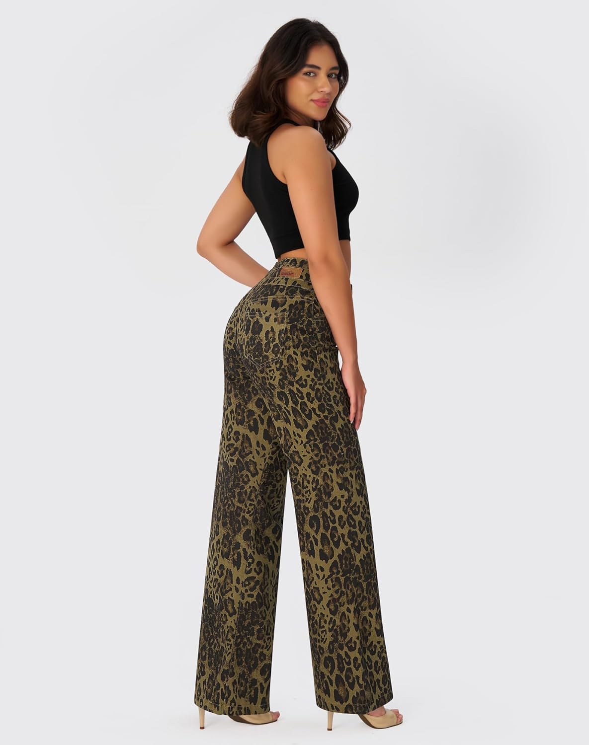roswear Women's Wide Leg Jeans Casual High Waisted Stretch Baggy Loose Denim Pants