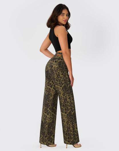 roswear Women's Wide Leg Jeans Casual High Waisted Stretch Baggy Loose Denim Pants