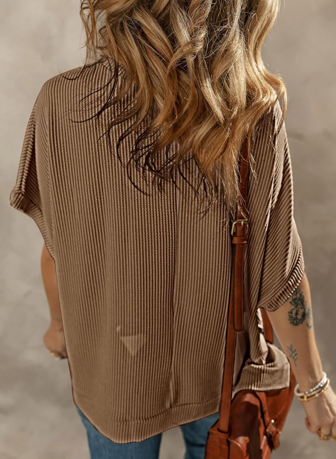 Dokotoo Women's Casual Oversized Short Sleeve Solid Color Loose Texture Knit Tunic Tops Blouses