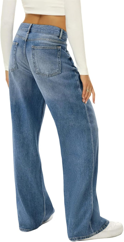 HDLTE Women Wide Leg Jeans High Waist Baggy Jeans Loose Boyfriend Jeans Denim Pants Y2K