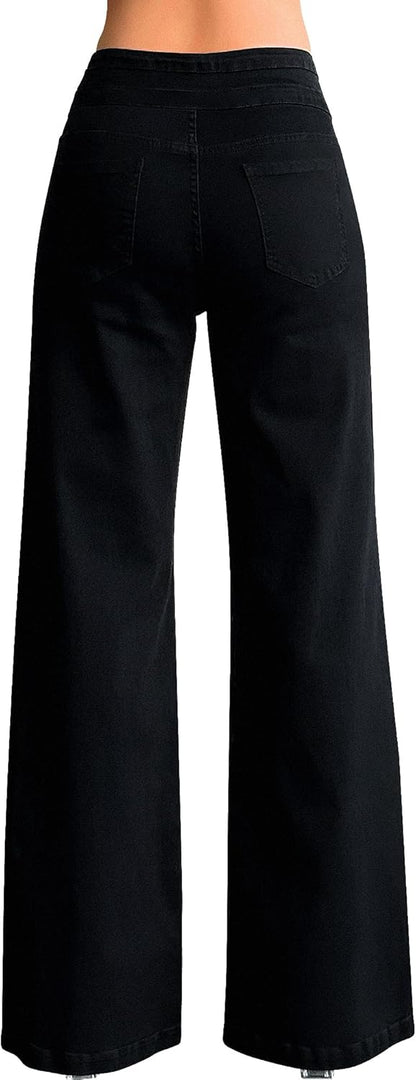 roswear Women's Wide Leg Jeans Casual High Waisted Stretch Baggy Loose Denim Pants