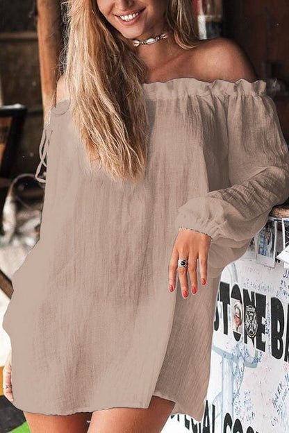 Women's Cotton Linen Elastic Strap Off Shoulder Beach Dress