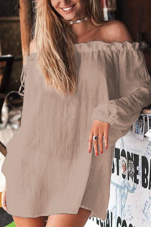 Women's Cotton Linen Elastic Strap Off Shoulder Beach Dress