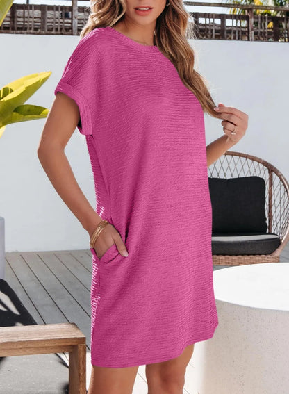 2025 New Women's Lightweight Summer Short Sleeve Dress with Pockets