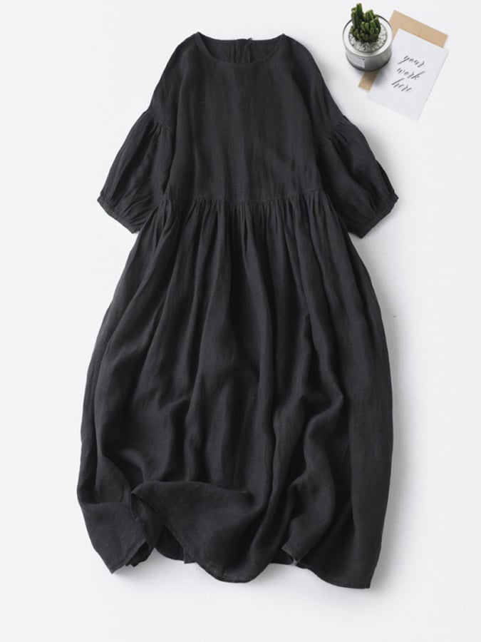 Loose And Versatile Bubble Sleeved Round Neck Pullover Dress