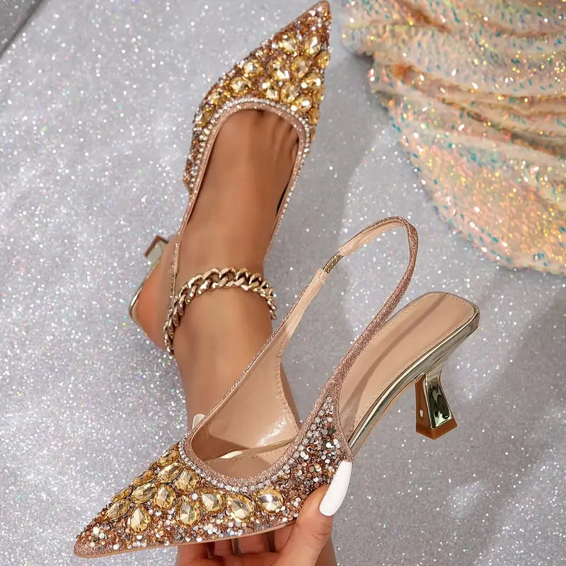 🔥Last Day 49% OFF - Thin Heel Banquet Shoes, European And American Style Rhinestone High Heel