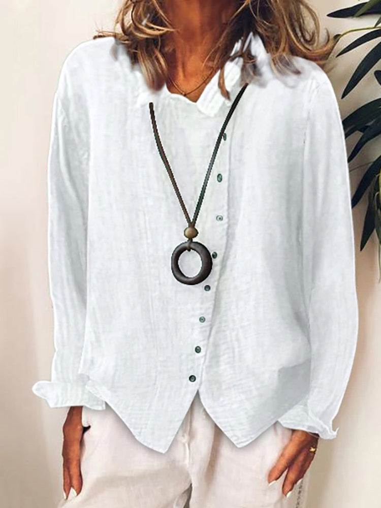 Solid Color Long Sleeve Button Casual Shirt
