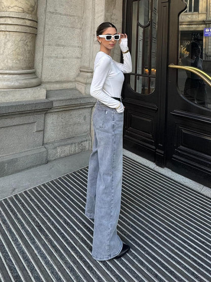 HDLTE Women Wide Leg Jeans High Waist Baggy Jeans Loose Boyfriend Jeans Denim Pants Y2K