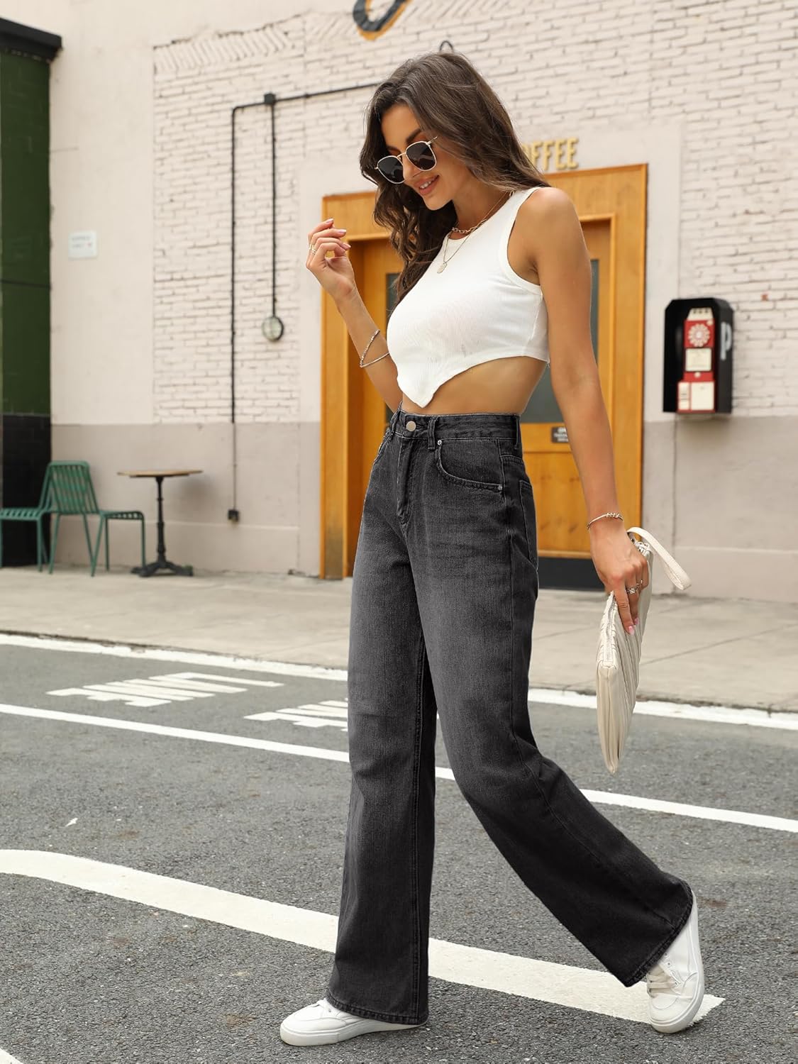 HDLTE Women Wide Leg Jeans High Waist Baggy Jeans Loose Boyfriend Jeans Denim Pants Y2K