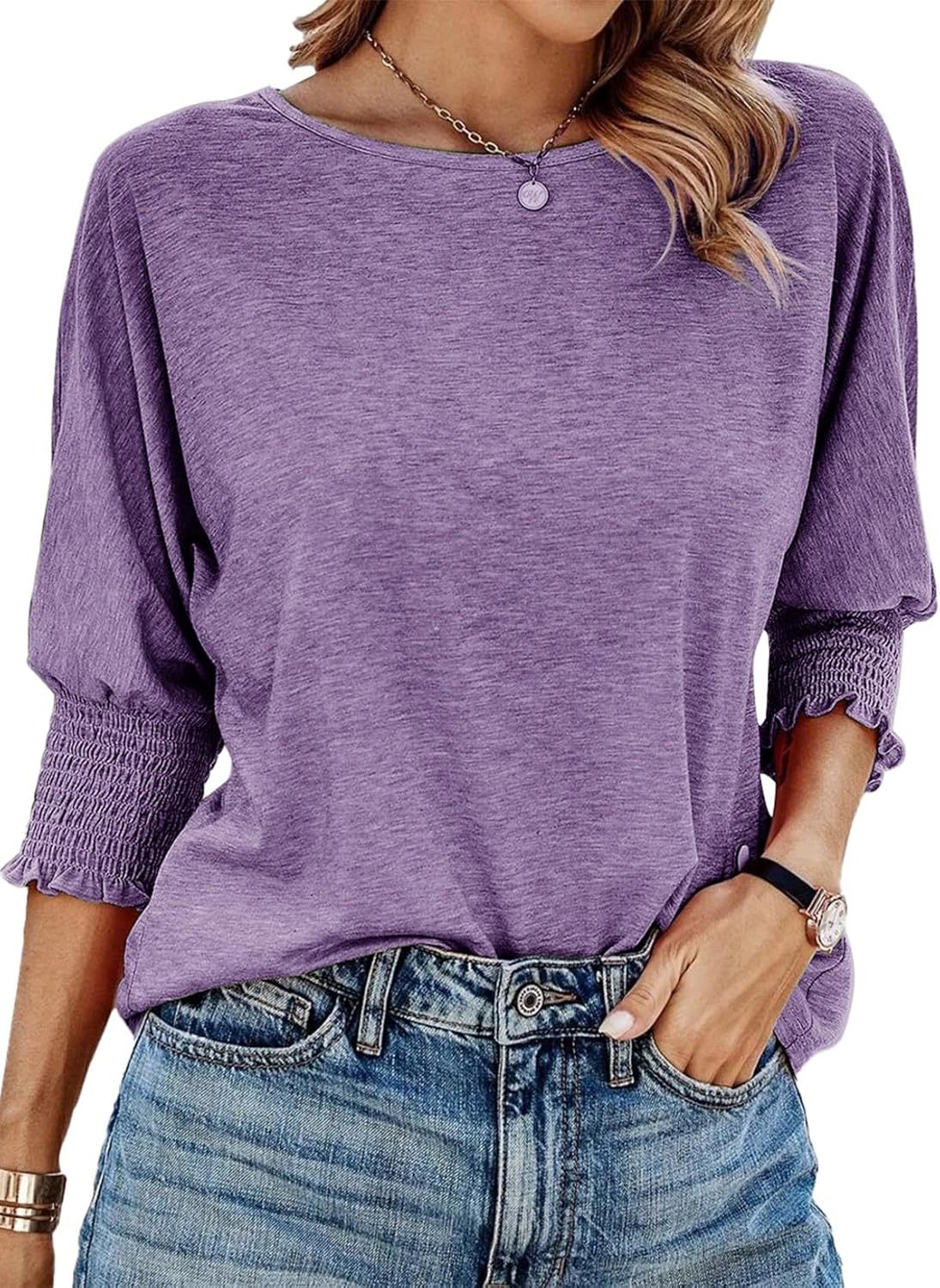 Women's Round Neck 3/4 Sleeve Basic T-Shirts (Buy 3 Free Shipping)