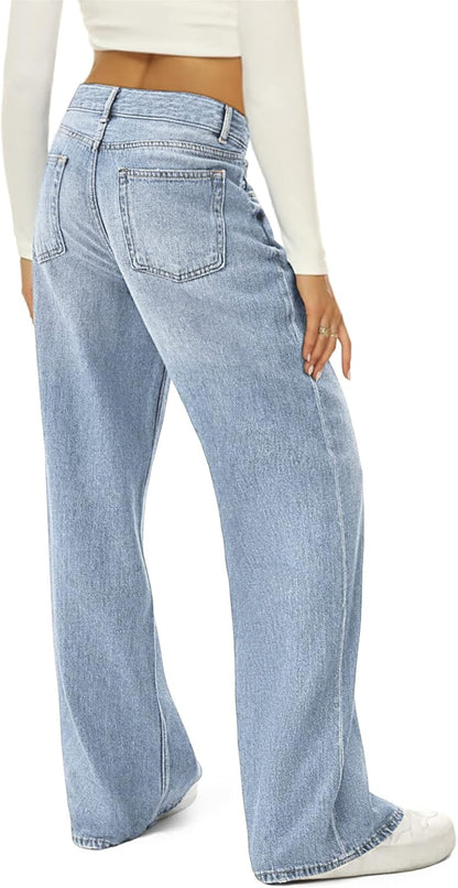 HDLTE Women Wide Leg Jeans High Waist Baggy Jeans Loose Boyfriend Jeans Denim Pants Y2K