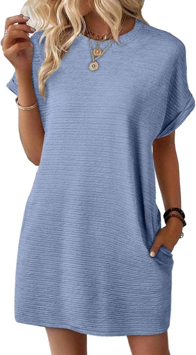 2025 New Women's Lightweight Summer Short Sleeve Dress with Pockets