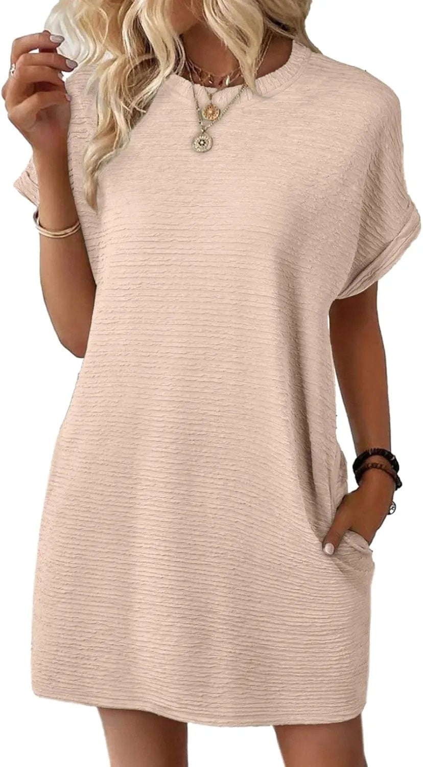 2025 New Women's Lightweight Summer Short Sleeve Dress with Pockets