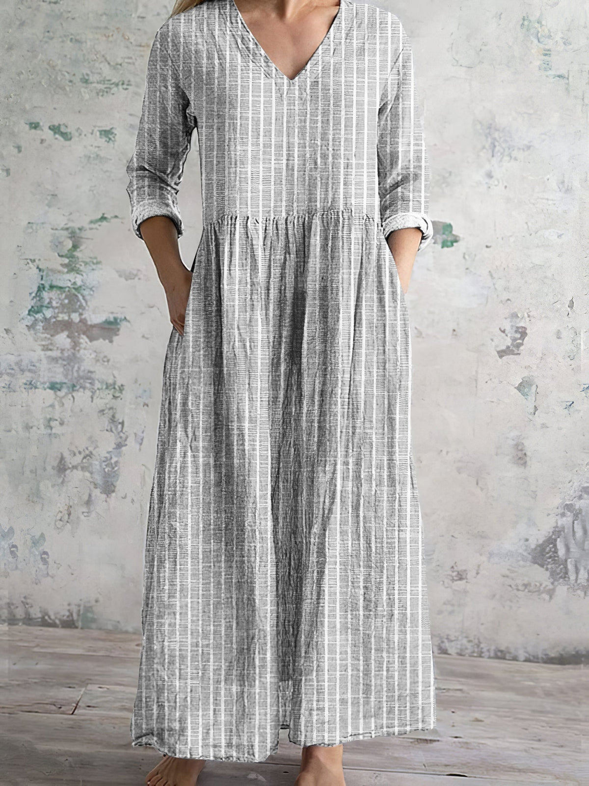 Vintage Stripe Pattern Women's Linen Dress