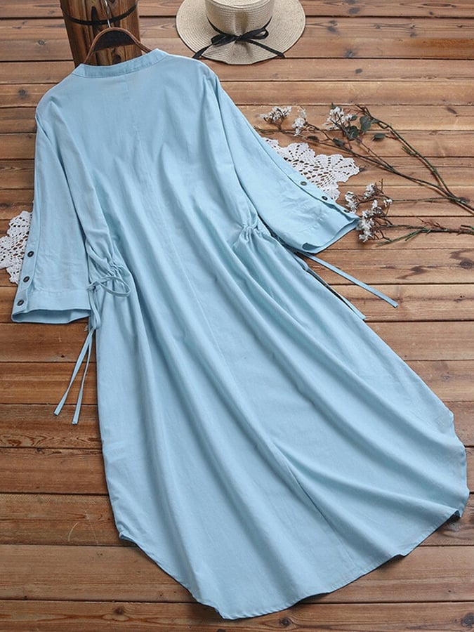 Women's cotton and linen round neck loose dress
