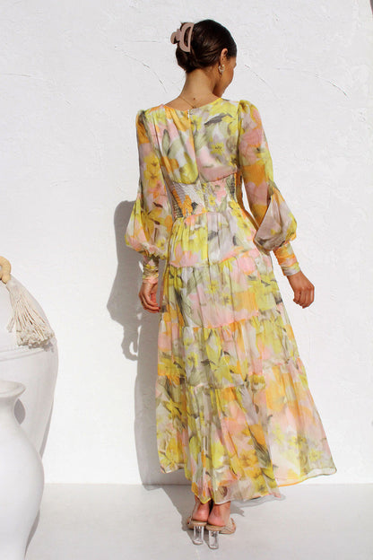 Painted Inspiration Blumen-Maxikleid mit Ballonärmeln