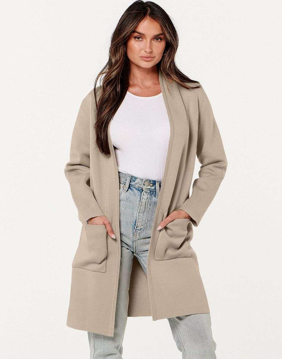 ANRABESS Cardigan Sweater for Women Casual 2023 Fall Winter Fashion Coat Long Sleeve Open Front Knit Coatigan Clothes