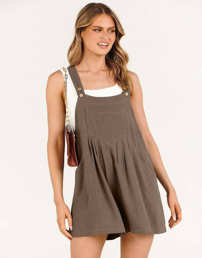 ANRABESS Casual Adjustable Strap Linen Short Bib Overalls Jumpsuit Rompers