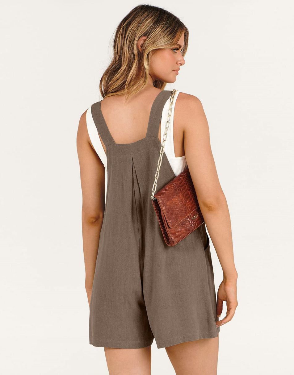 ANRABESS Casual Adjustable Strap Linen Short Bib Overalls Jumpsuit Rompers