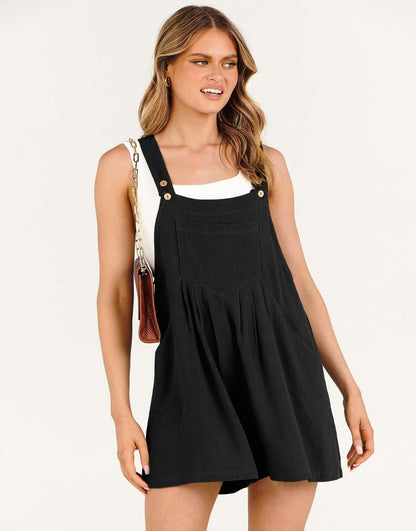 ANRABESS Casual Adjustable Strap Linen Short Bib Overalls Jumpsuit Rompers