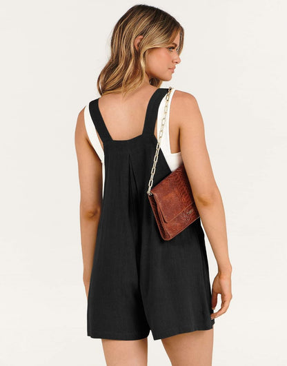 ANRABESS Casual Adjustable Strap Linen Short Bib Overalls Jumpsuit Rompers