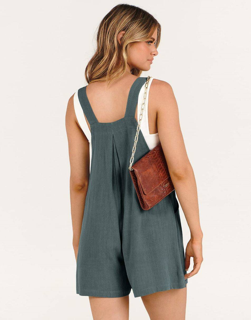 ANRABESS Casual Adjustable Strap Linen Short Bib Overalls Jumpsuit Rompers