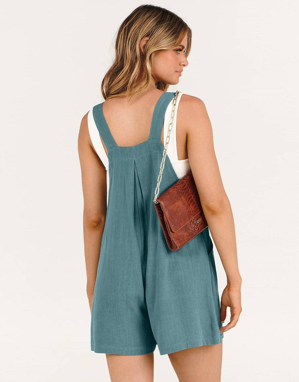 ANRABESS Casual Adjustable Strap Linen Short Bib Overalls Jumpsuit Rompers