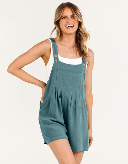 ANRABESS Casual Adjustable Strap Linen Short Bib Overalls Jumpsuit Rompers